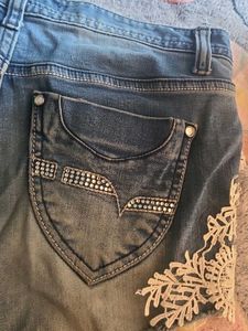 Denim Ripped Shorts with Lace