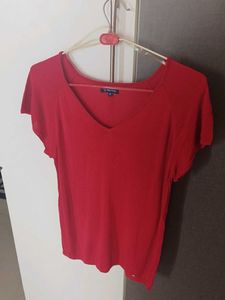 Hot Red V-Neck Office Top