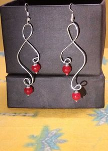 Red Beaded Dangle Earrings