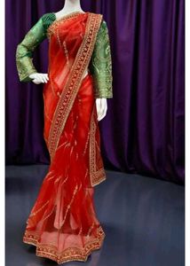 Red & Gold Embroidered Saree