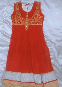 Coral Flared Sleeveless Party Wear