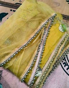 Golden Beaded Lacework Partywear Saree Blouse