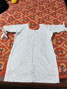 White Printed Kurt with Bow sleeves
