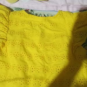 Yellow Eyelet Button-Down Top