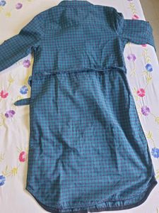 DRESSBERRY Women Green And Navy Blue Checked Shirt And Dress+Earring As A FREEBIE