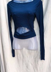 161511. Navy Blue Cutout Long Sleeve Top