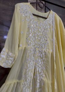 Butter yellow mirror work anarkali