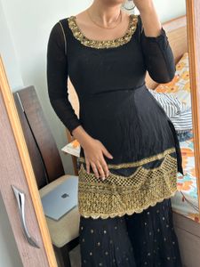 Elegant Black &amp; Gold Embroidered Tunic