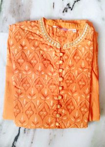 Orange Embroidered Kurta