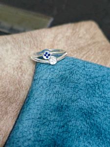 Pure Silver Ring in white and blue diamond