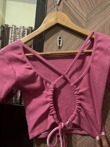 Pink Long Sleeve Crop Top