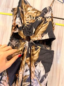 Front Cut Tropical Print Jumpsuit