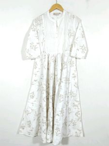 Utsa White Floral Printed Umbrella Kurti (Women)