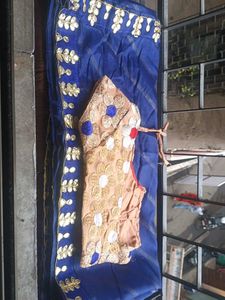 Elegant Blue &amp; Gold Embellished Saree W8th Blouse