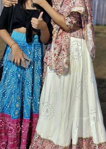 White Colourful Designer Gujarat Lehenga