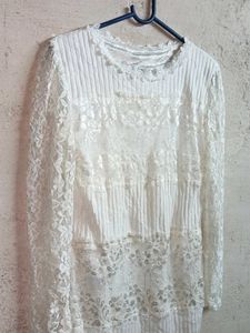 Partywear Lace Mini Dress Layered White