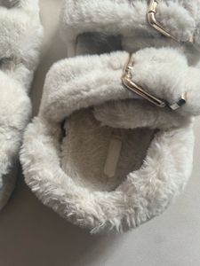 H&amp;M Fuzzy Double Strap Slides