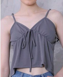 Cute Gray Tie-Front Cami Top
