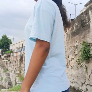 Solid Plan Sky Blue Summer Tshirt For Women