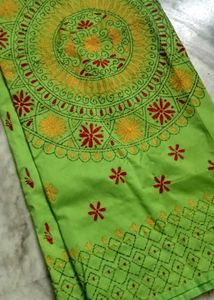 Slik Bland Katha Stretch Saree With Blouse Piece