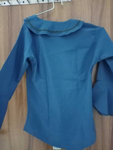 Elegant Blue Peter Pan Collar Synthetic Shirt