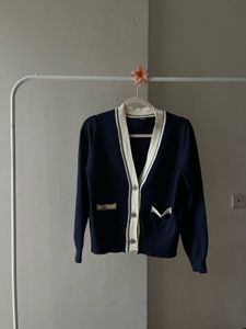 Navy Blue V neck Buttoned Cardigan