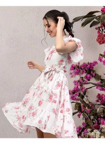 Floral Print White Dress