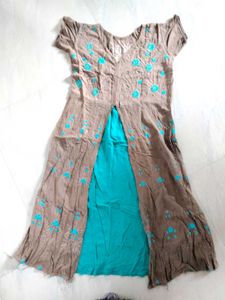 Brown with sea green colour formal kurta for daily