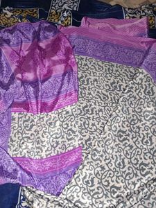 Purple & Gray Printed Crape Saree