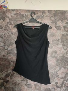 Y2k Asymmetric Cowl Neck Side Slit Top