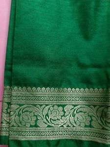 Emerald Green Silk Blend Fabric with Silver Border