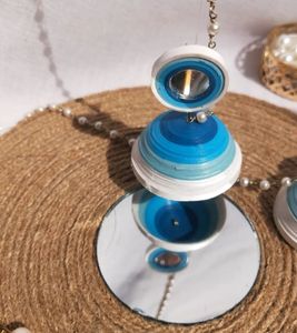 Quilling Blue Shades Mirror Stud Jhumka | Waterproof| Handmade| Lightweight| Glossy |