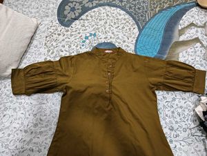 Olive Green Puff Sleeve Dress