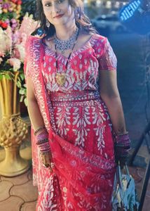 Red &amp; Silver Floral Lehenga