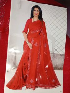 Women Lycra Sarees With Diamond Work