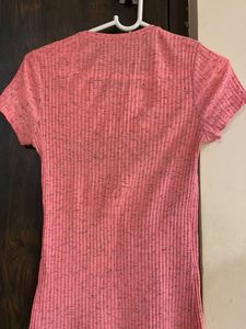 Cute Pink Ribbed Lace-Up Top