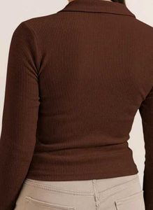 Brown Ribbed Long Sleeve Top