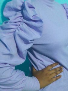Lilac Puff Sleeve Mock Neck Top