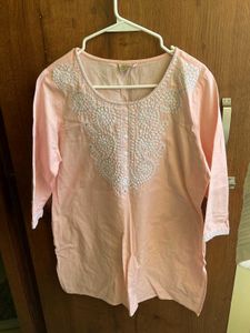 Peach Embroidered Kurti Top