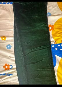 Dark Green Velvet Saree With Padded Blouse