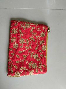 Red Embroidered Pouch