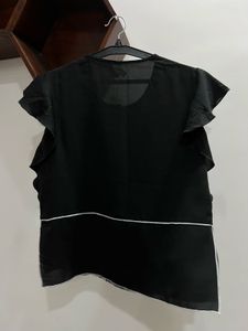 London Rag Black Ruffle Sleeve Top
