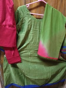 LessUsedGreen Anarkali KurtiSet - Top+Chudi+Dupatt