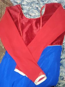 Elegant Blue &amp; Red Anarkali Dress