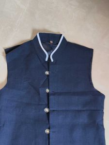 Elegant White Kurta with pant and blue colour jack