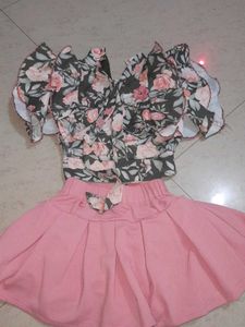 Floral Top & Pink Skirt Set