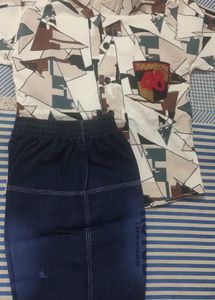 Abstract Print Button-Down Shirt Set