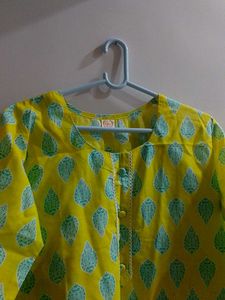 Yellow &amp; Teal Print Kurti