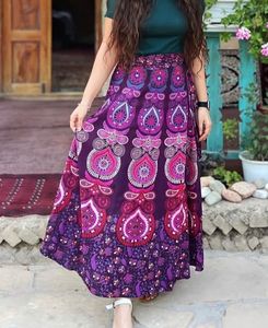 Printed Wrap Around Pink Purple Skirt