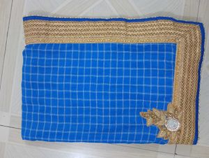 Blue Checked Saree